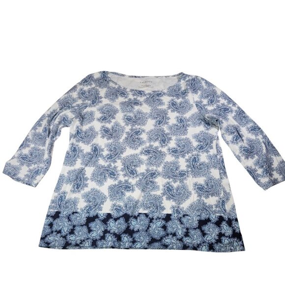 Talbots Women Blue Paisley Print Casual Cotton Blend 3/4 Sleeve Top Size M - Picture 1 of 8
